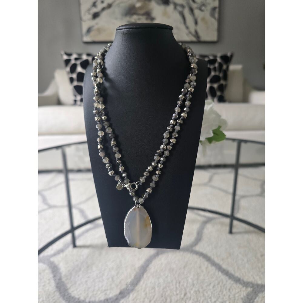 Marlyn Schiff Natural Stone Beaded Pendent Necklace New - Picture 3 of 3